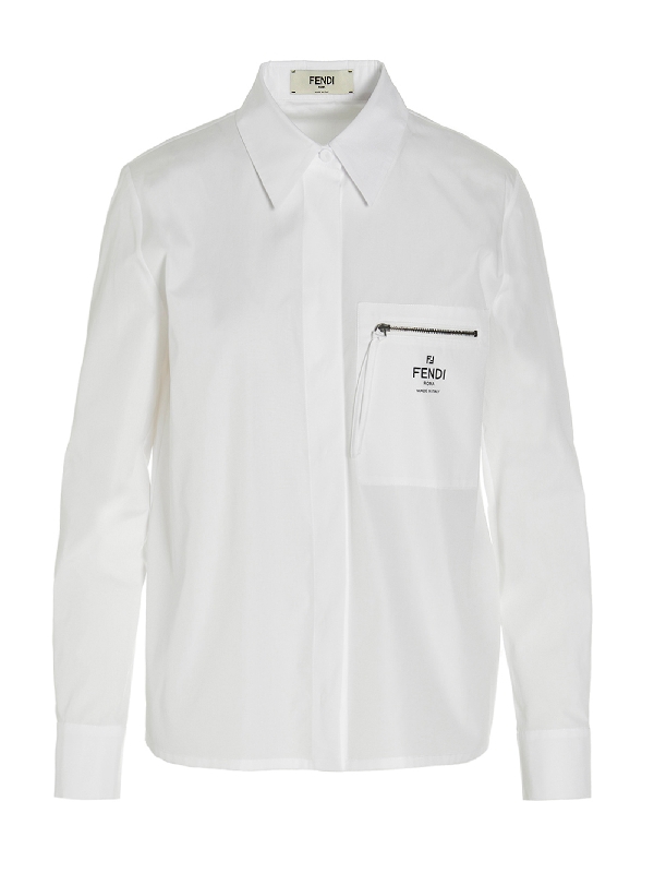 FENDI / 23SS/ホワイトロゴポケットポプリンシャツ/38/WHT/FS8063 AFLK FENDI◇23SS/ホワイトロゴポケットポプリンシャツ/38/WHT/FS8063 AFLK