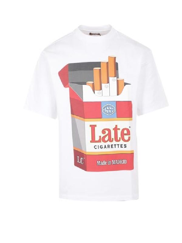 레이트 체크아웃(LATE CHECKOUT) TOBACCO 프린팅 코튼 티셔츠 D03TEE05 WHITE | jentestore