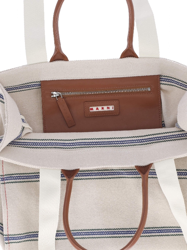 마르니(MARNI) 로고 스트라이프 캔버스 토트백 SHMQ0068A0 P6457 ZO706 | jentestore