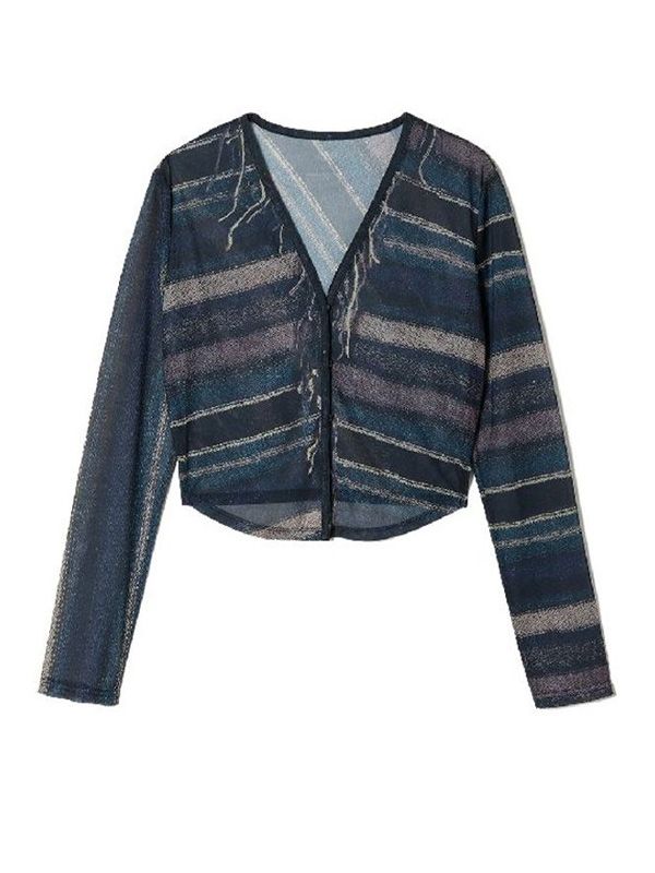 톰브라운(THOM BROWNE) 사선 완장 브이넥 울 가디건