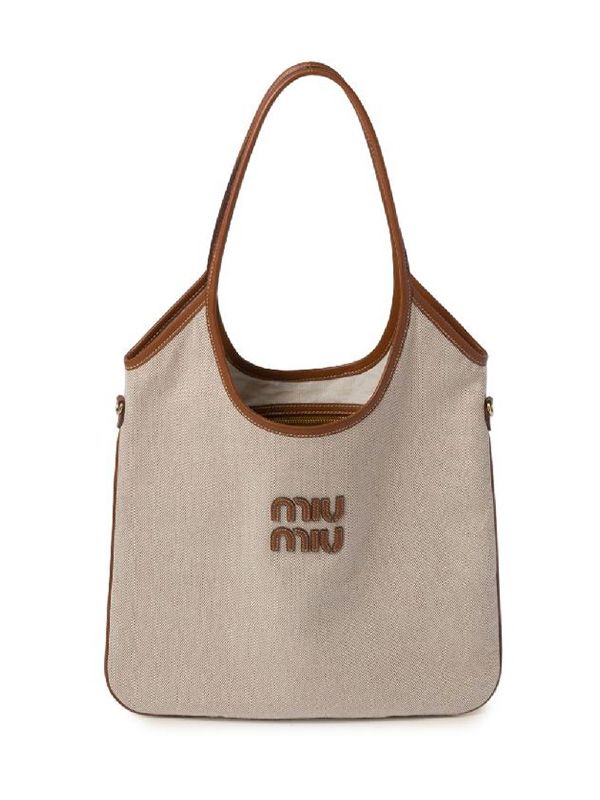 미우미우(MIU MIU) IVY 로고 캔버스 토트백 5BG231VMLF2CRN
