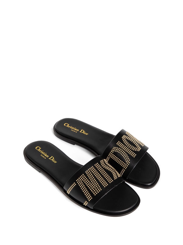 디올(Dior) 라인스톤 로고 레더 슬라이드 KCO138CTU 900