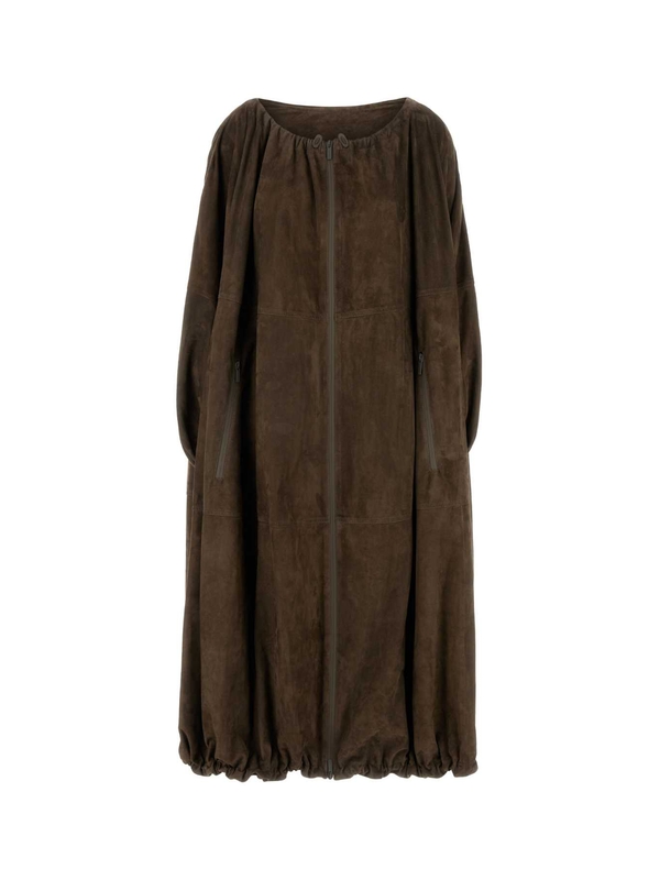 コート FERRAGAMO COAT (13G956783190 CONCRETE) 페레가모(FERRAGAMO) 게더링 디테일 스웨이드 코트 13G956783190
