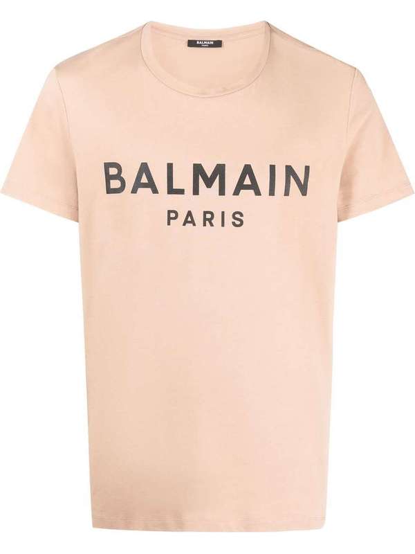 발망(BALMAIN) 프론트 로고 베이지 티셔츠 XH1EF000BB23 GCT | jentestore