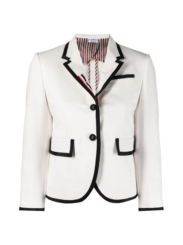 톰브라운(THOM BROWNE) 블랙 엣지 트리밍 이너 RWB 코튼 자켓 FBC010B.07554 100 | jentestore