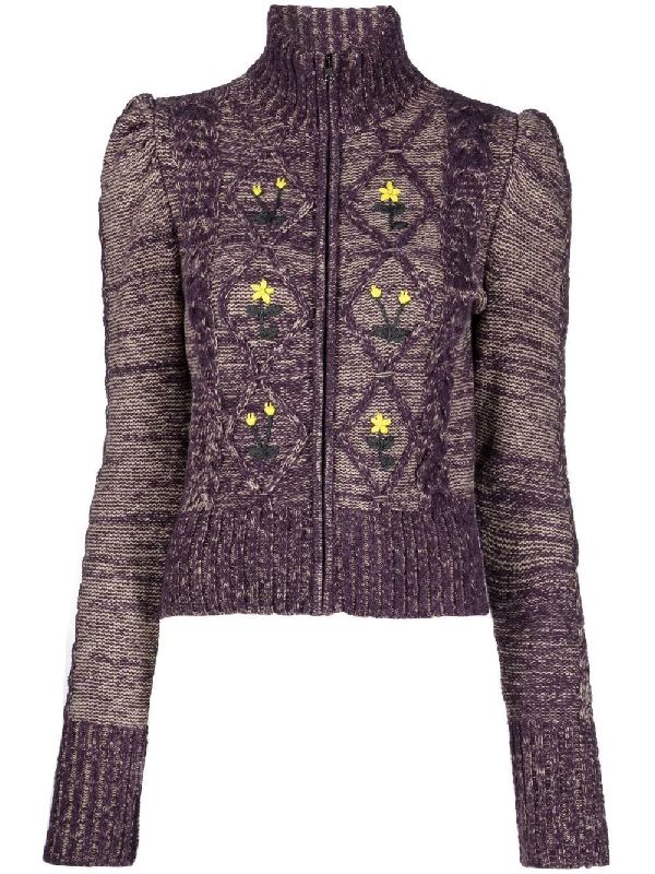 코르미오(CORMIO) EMMA 엠마 플라워 자수 집업 가디건 EMMASUPERFINEWOOLVIOLETBEIGE | jentestore