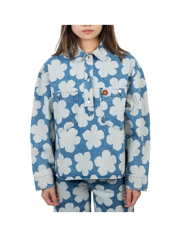 겐조(KENZO) 하나 도트 플라워 데님 폴로탑 FC62DC2349FP-67-FW22 | jentestore
