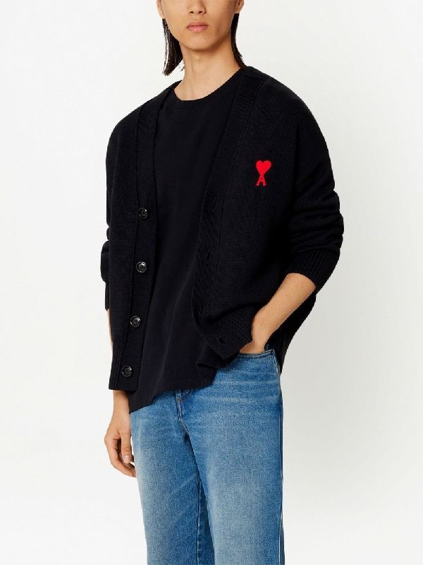 아미(AMI) 하트 로고 자수 코튼 울 가디건 UKC008_016464 | jentestore