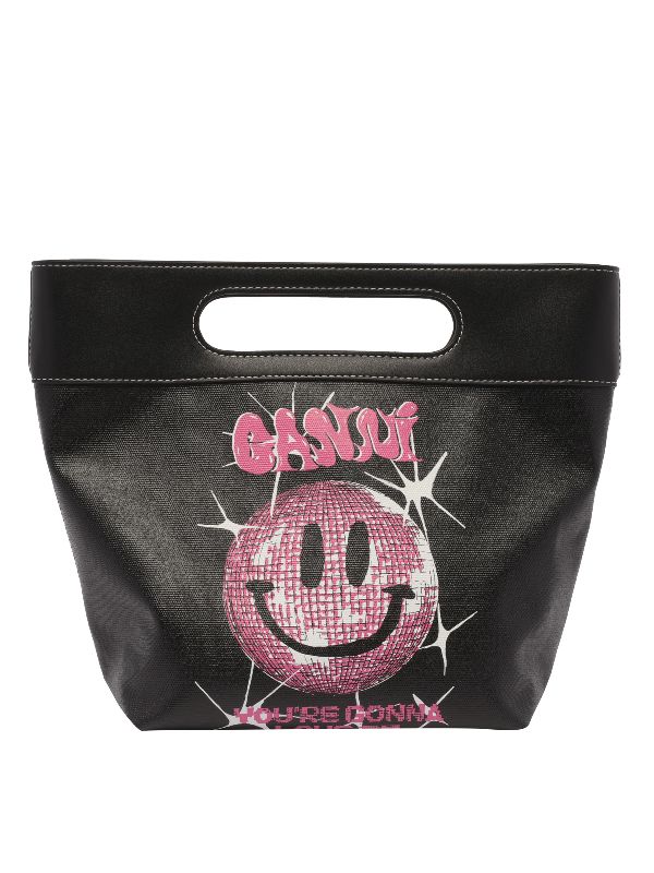 Ganni Happy Face Purse Ganni Black Smiley Face Print Leather Tote